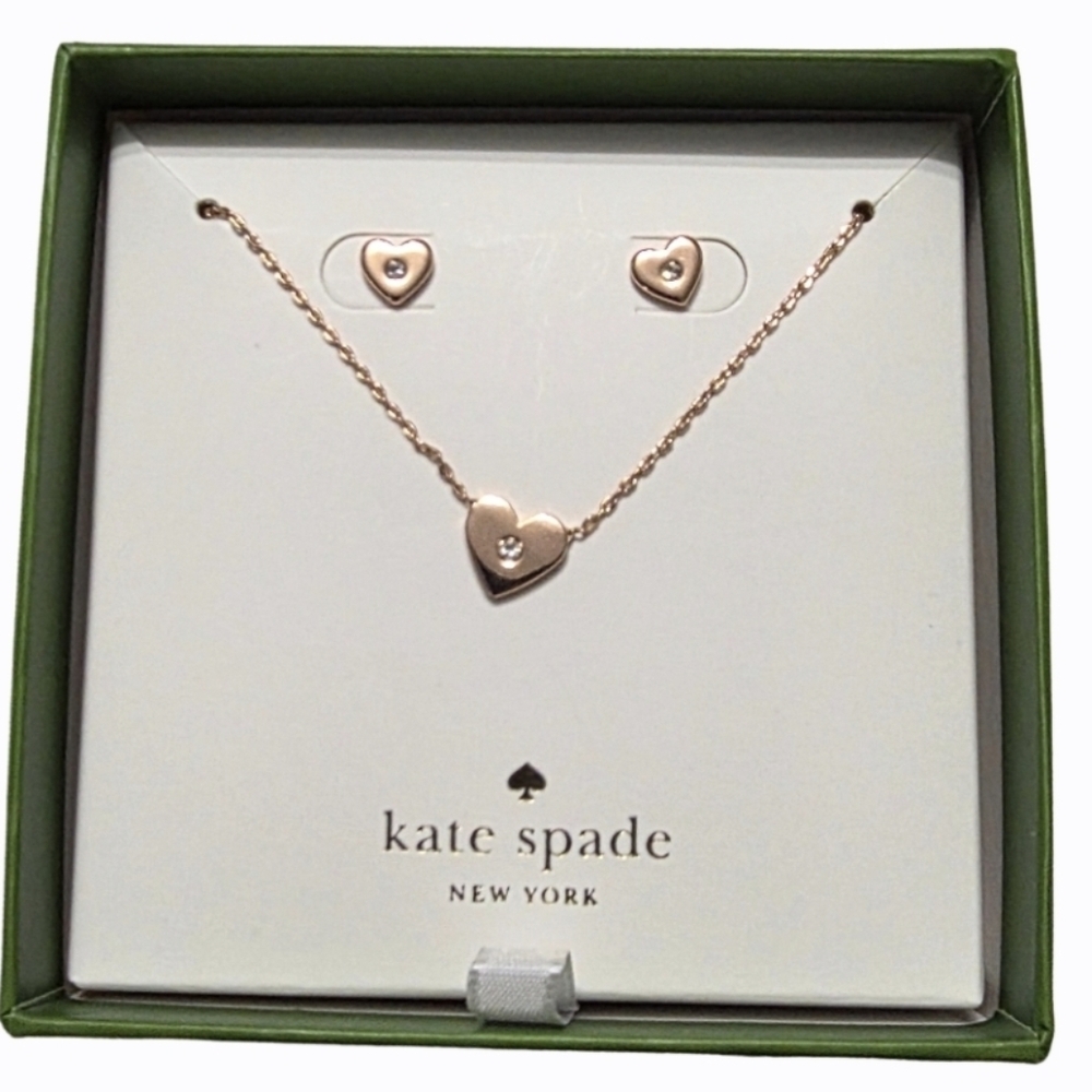 Kate Spade NIB Love List Gold Heart Necklace and Earring Set - Picture 1 of 3